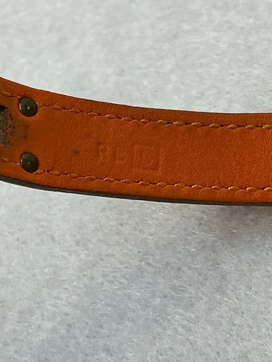 Hermes Kelly Double Tour Leather Bracelet Orange Gold Leather Bracelet - Picture 11 of 13